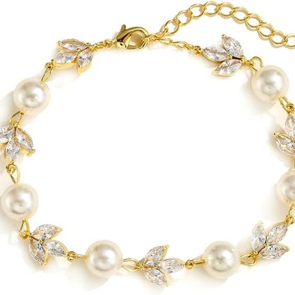 NWT Gold Pearl & Cubic Zirconia Wedding Bracelet - Picture 4 of 6